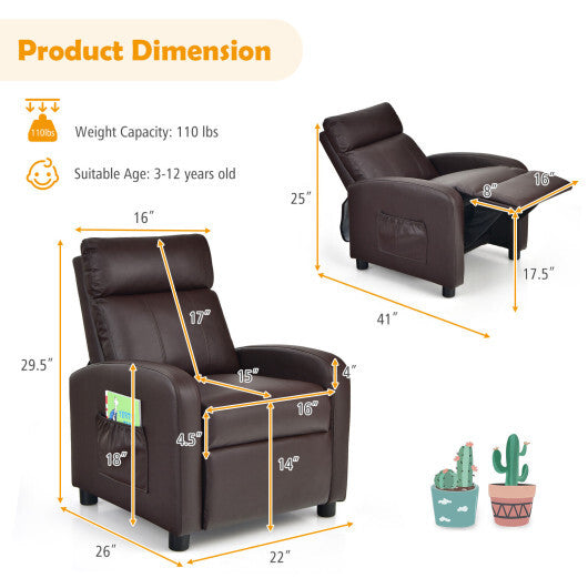 Ergonomic PU Leather Kids Recliner Lounge Sofa for 3-12 Age Group-Pink LuxuryLifeWay Online Store
