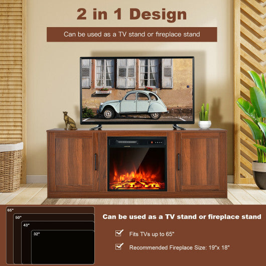 58 Inch TV Stand with 1500W Faux Fireplace for TVs up to 65 Inch-Natural LuxuryLifeWay Online Store