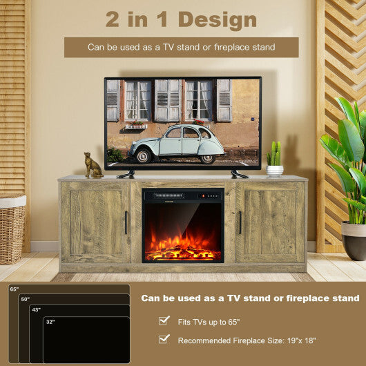 58 Inch TV Stand with 1500W Faux Fireplace for TVs up to 65 Inch-Natural LuxuryLifeWay Online Store
