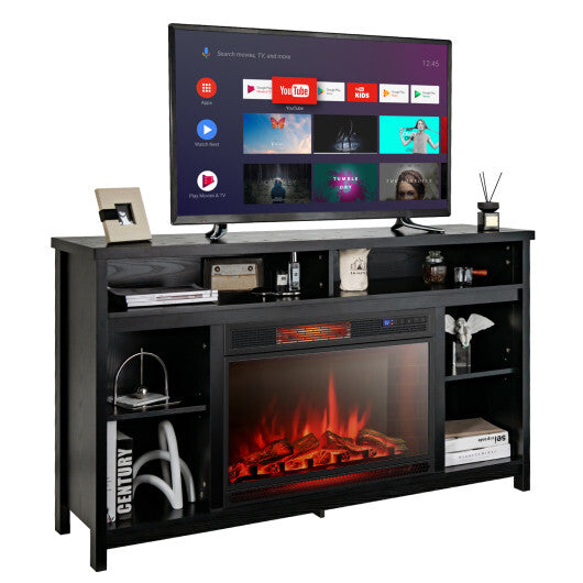 58 Inch TV Stand Entertainment Console Center with Adjustable Open Shelves-Black LuxuryLifeWay Online Store