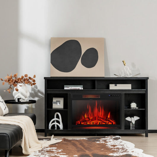 58 Inch TV Stand Entertainment Console Center with Adjustable Open Shelves-Black LuxuryLifeWay Online Store