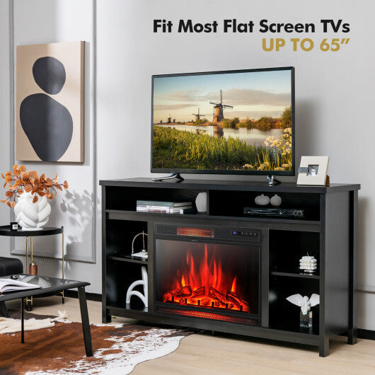 58 Inch TV Stand Entertainment Console Center with Adjustable Open Shelves-Black LuxuryLifeWay Online Store