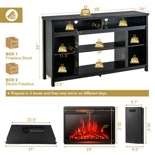 58 Inch TV Stand Entertainment Console Center with Adjustable Open Shelves-Black LuxuryLifeWay Online Store