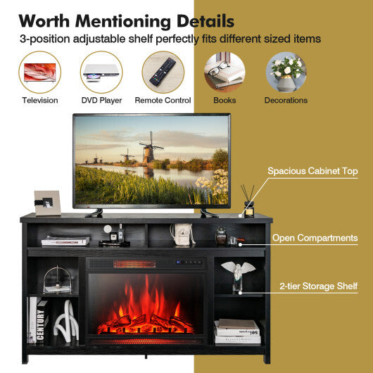 58 Inch TV Stand Entertainment Console Center with Adjustable Open Shelves-Black LuxuryLifeWay Online Store
