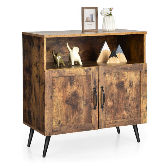 Mid-century Wooden Storage Cabinet Wine Glass Holders-Rustic Brown - Color: Rustic Brown LuxuryLifeWay Online Store