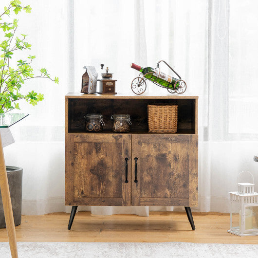 Mid-century Wooden Storage Cabinet Wine Glass Holders-Rustic Brown - Color: Rustic Brown LuxuryLifeWay Online Store
