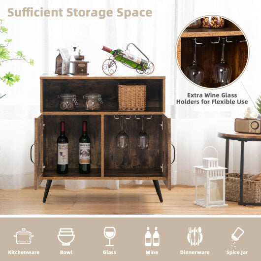 Mid-century Wooden Storage Cabinet Wine Glass Holders-Rustic Brown - Color: Rustic Brown LuxuryLifeWay Online Store