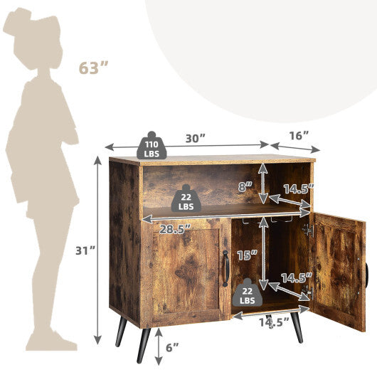 Mid-century Wooden Storage Cabinet Wine Glass Holders-Rustic Brown - Color: Rustic Brown LuxuryLifeWay Online Store