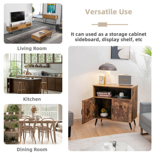 Mid-century Wooden Storage Cabinet Wine Glass Holders-Rustic Brown - Color: Rustic Brown LuxuryLifeWay Online Store