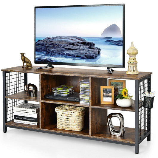 Mid-Century Wooden TV Stand with Storage Basket for TVs up to 65 Inch-Rustic Brown LuxuryLifeWay Online Store