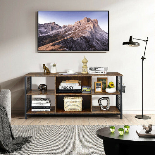 Mid-Century Wooden TV Stand with Storage Basket for TVs up to 65 Inch-Rustic Brown LuxuryLifeWay Online Store