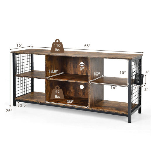 Mid-Century Wooden TV Stand with Storage Basket for TVs up to 65 Inch-Rustic Brown LuxuryLifeWay Online Store