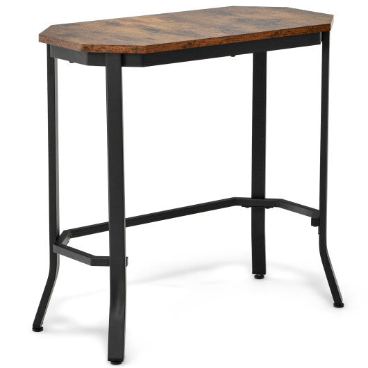 Narrow End Table with Rustic Wood Grain and Stable Steel Frame-Rustic Brown LuxuryLifeWay Online Store