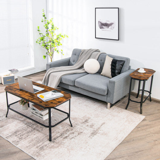 Narrow End Table with Rustic Wood Grain and Stable Steel Frame-Rustic Brown LuxuryLifeWay Online Store