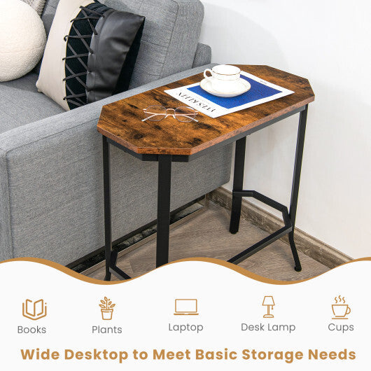 Narrow End Table with Rustic Wood Grain and Stable Steel Frame-Rustic Brown LuxuryLifeWay Online Store