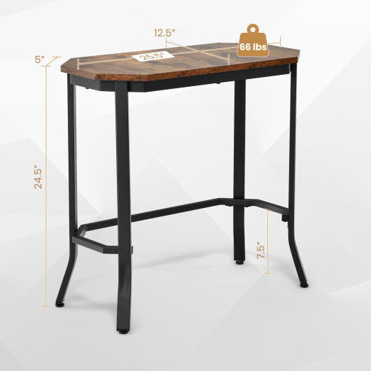 Narrow End Table with Rustic Wood Grain and Stable Steel Frame-Rustic Brown LuxuryLifeWay Online Store