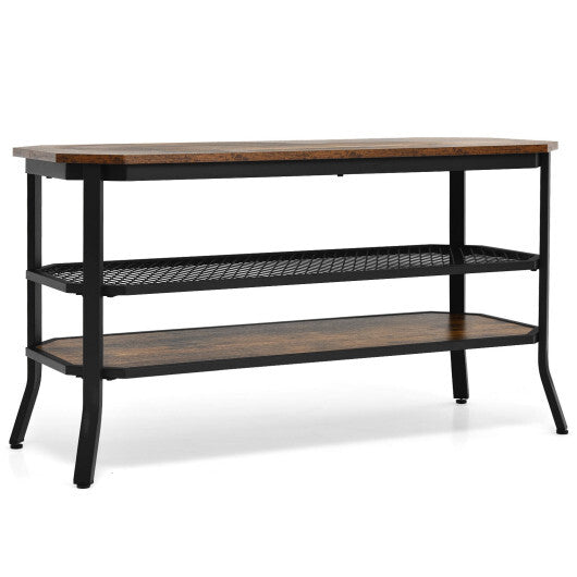 3-tier Console Table TV Stand with Mesh Storage Shelf-Rustic Brown - Color: Rustic Brown LuxuryLifeWay Online Store