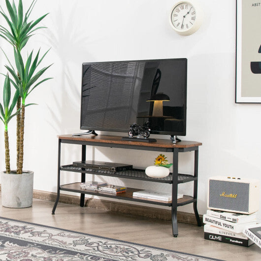 3-tier Console Table TV Stand with Mesh Storage Shelf-Rustic Brown - Color: Rustic Brown LuxuryLifeWay Online Store