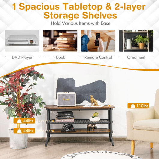 3-tier Console Table TV Stand with Mesh Storage Shelf-Rustic Brown - Color: Rustic Brown LuxuryLifeWay Online Store