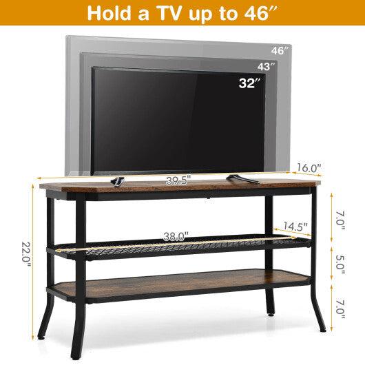 3-tier Console Table TV Stand with Mesh Storage Shelf-Rustic Brown - Color: Rustic Brown LuxuryLifeWay Online Store