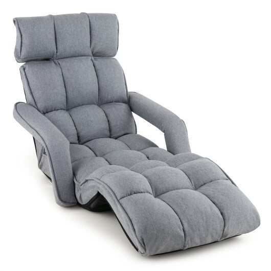 6-Position Adjustable Floor Chair with Adjustable Armrests and Footrest-Gray LuxuryLifeWay Online Store