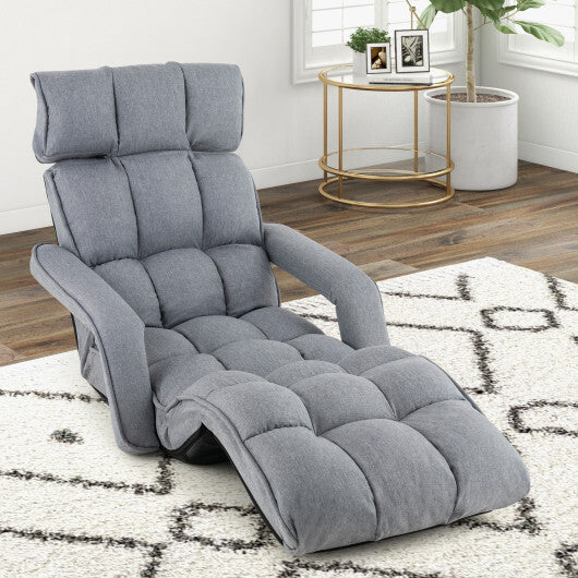 6-Position Adjustable Floor Chair with Adjustable Armrests and Footrest-Gray LuxuryLifeWay Online Store