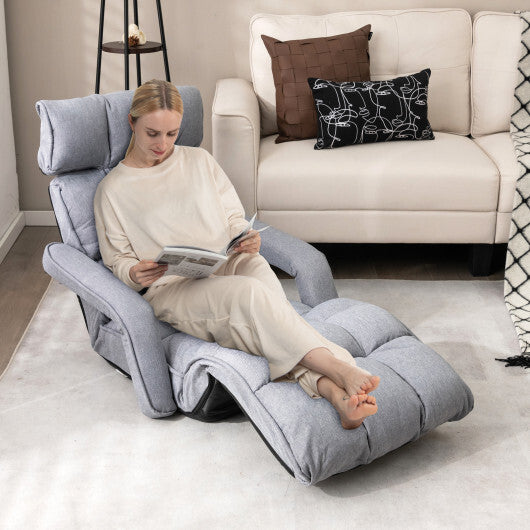 6-Position Adjustable Floor Chair with Adjustable Armrests and Footrest-Gray LuxuryLifeWay Online Store