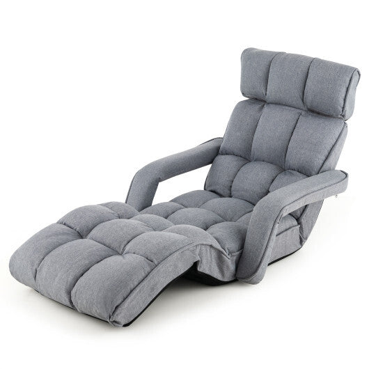 6-Position Adjustable Floor Chair with Adjustable Armrests and Footrest-Gray LuxuryLifeWay Online Store