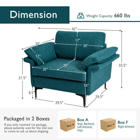 Modern Fabric Accent Armchair with Original Distributed Spring and Armrest Cushions-Gray LuxuryLifeWay Online Store