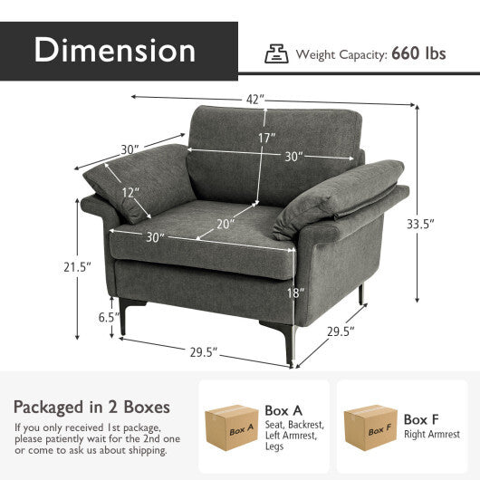 Modern Fabric Accent Armchair with Original Distributed Spring and Armrest Cushions-Gray LuxuryLifeWay Online Store