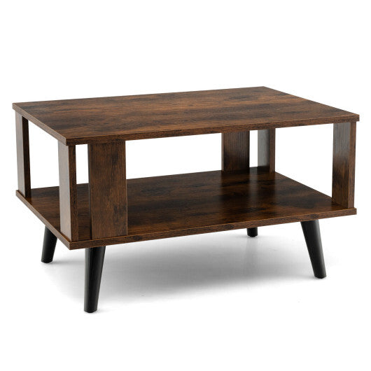 Compact Retro Mid-Century Coffee Table with Storage Open Shelf-Rustic Brown LuxuryLifeWay Online Store
