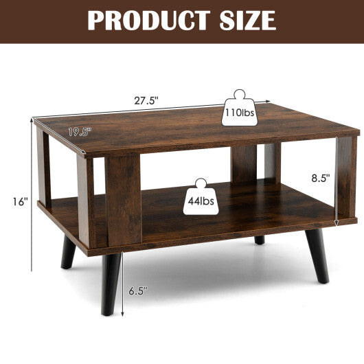 Compact Retro Mid-Century Coffee Table with Storage Open Shelf-Rustic Brown LuxuryLifeWay Online Store