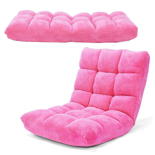 Adjustable 14-position Cushioned Floor Chair-Pink - Color: Pink LuxuryLifeWay Online Store