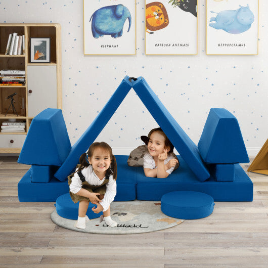 10-Piece Kids Play Couch Sofa with Portable Handle-Gray LuxuryLifeWay Online Store