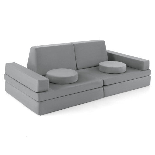 10-Piece Kids Play Couch Sofa with Portable Handle-Gray LuxuryLifeWay Online Store