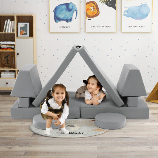 10-Piece Kids Play Couch Sofa with Portable Handle-Gray LuxuryLifeWay Online Store