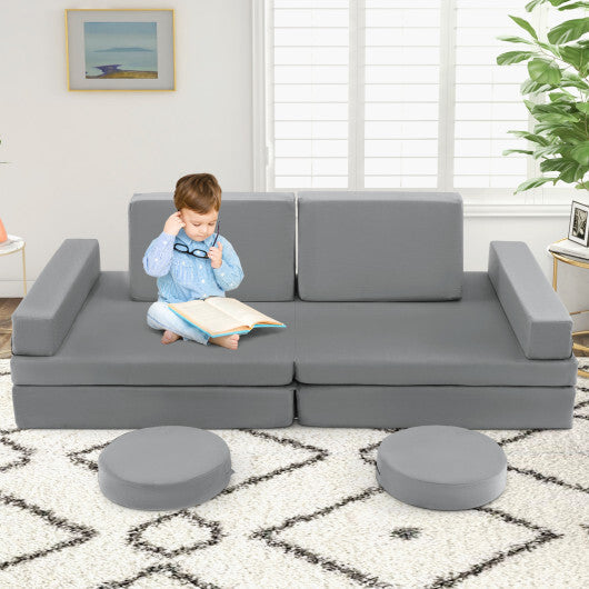 10-Piece Kids Play Couch Sofa with Portable Handle-Gray LuxuryLifeWay Online Store