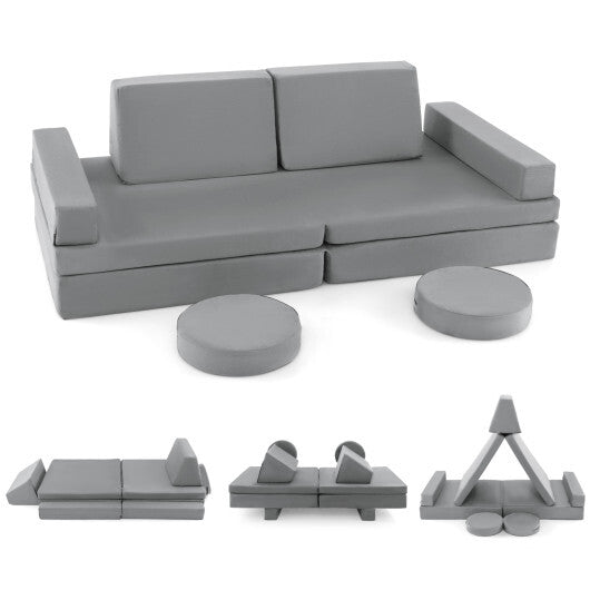 10-Piece Kids Play Couch Sofa with Portable Handle-Gray LuxuryLifeWay Online Store