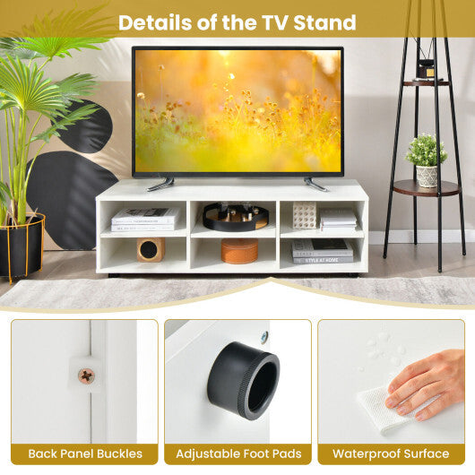 TV Stand for TV up to 55 Inch with 6 Storage Compartments-White LuxuryLifeWay Online Store