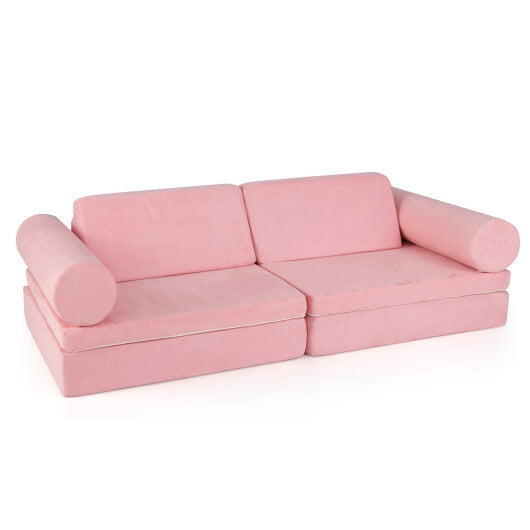 8 Pieces Kids Play Couch Foam Building Fort Play Set with Suede Cover-Pink LuxuryLifeWay Online Store