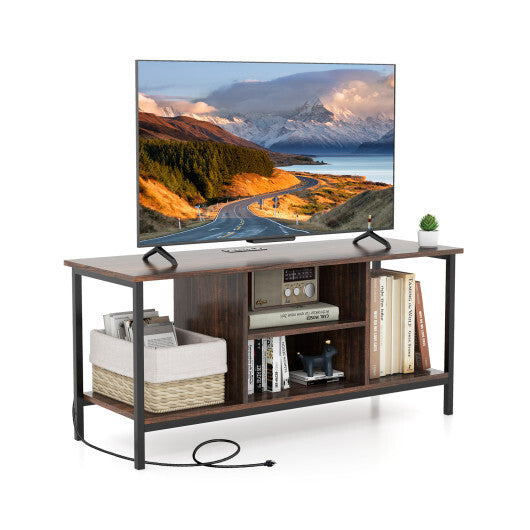 TV Stand Entertainment Center with Open Storage Shelves and Power Outlets to 50 Inches-Rustic Brown LuxuryLifeWay Online Store