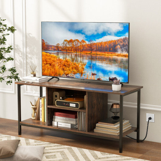 TV Stand Entertainment Center with Open Storage Shelves and Power Outlets to 50 Inches-Rustic Brown LuxuryLifeWay Online Store