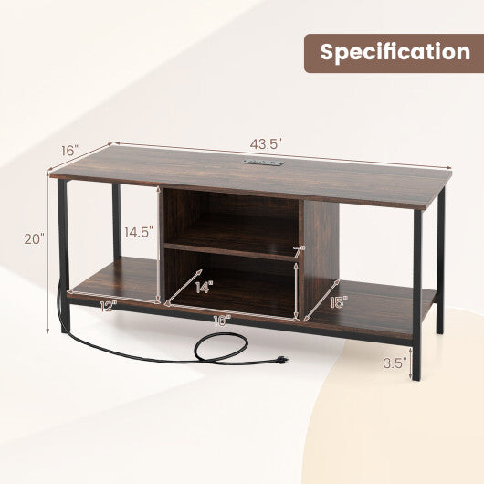 TV Stand Entertainment Center with Open Storage Shelves and Power Outlets to 50 Inches-Rustic Brown LuxuryLifeWay Online Store