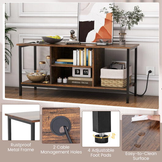 TV Stand Entertainment Center with Open Storage Shelves and Power Outlets to 50 Inches-Rustic Brown LuxuryLifeWay Online Store