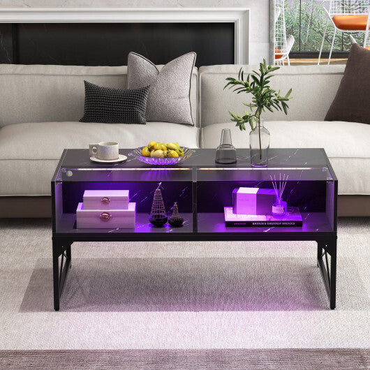 Center Table with Faux Marble and Tempered Glass Top-White LuxuryLifeWay Online Store