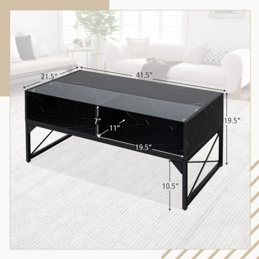 Center Table with Faux Marble and Tempered Glass Top-White LuxuryLifeWay Online Store