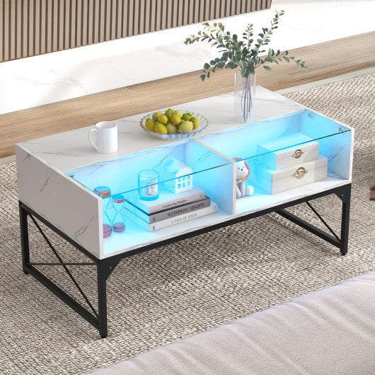 Center Table with Faux Marble and Tempered Glass Top-White LuxuryLifeWay Online Store