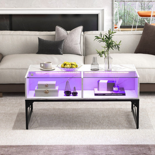 Center Table with Faux Marble and Tempered Glass Top-White LuxuryLifeWay Online Store