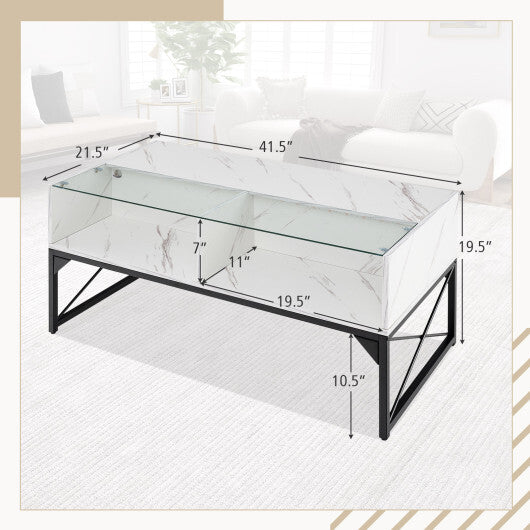 Center Table with Faux Marble and Tempered Glass Top-White LuxuryLifeWay Online Store