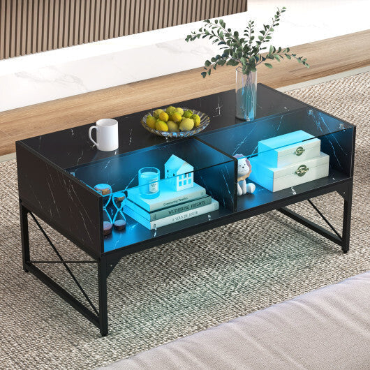 Center Table with Faux Marble and Tempered Glass Top-White LuxuryLifeWay Online Store